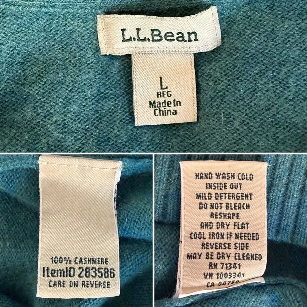 L.L. Bean Women's Classic Cashmere Crewneck Sweater Storm Teal Size L